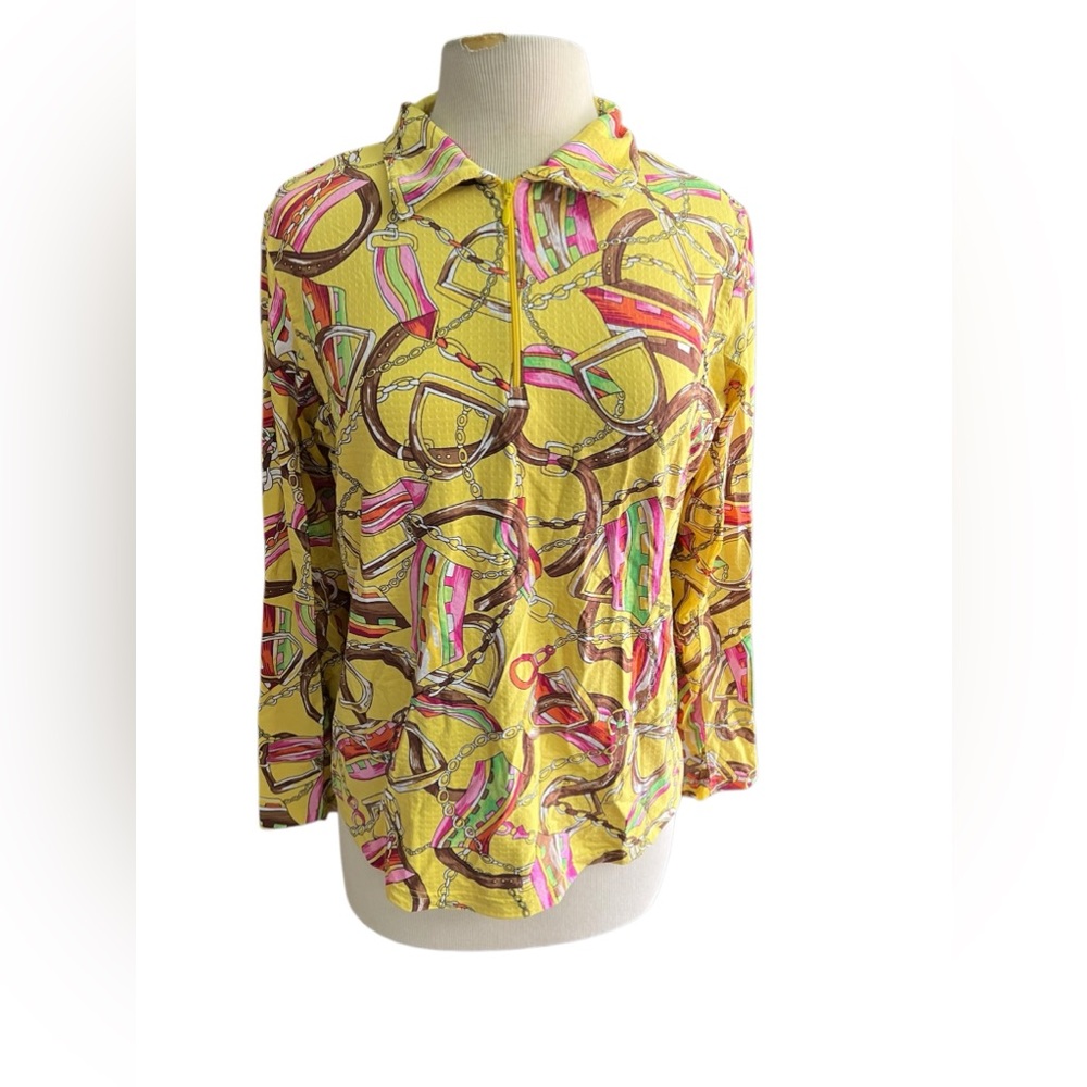 Icikuls L yellow equestrian print long sleeve top